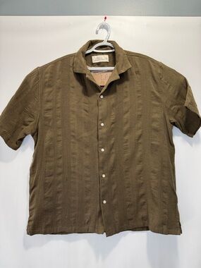 Abercrombie & Fitch Mens Camp Collar Summer Linen Blend Shirt Green Khaki  Sz  L